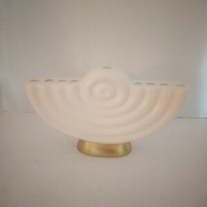 White Gold Ceramic Hanukkah Chanukah Candle Holder Menorah 9 Branch 10x5.5x2